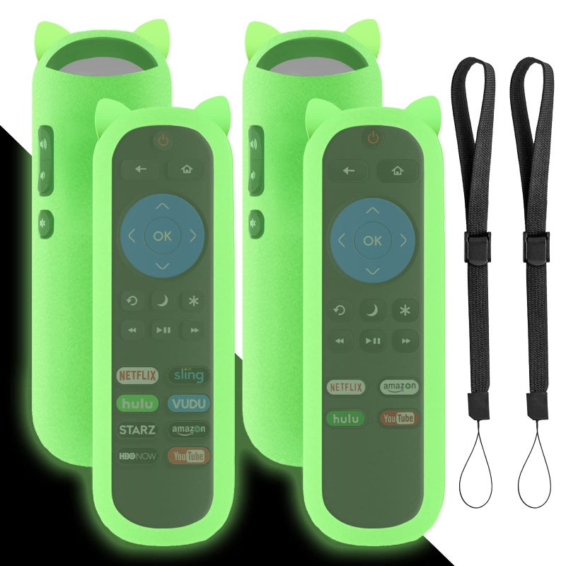 Bedycoon 2 Pack Green Glow Protective Case for TCL Roku TV RC280/RC282 Remote, Shock Proof Silicone Universal Controller Cover, Cute Cat Ear Shape, with Wrist Strap Anti-Lost - Image 1